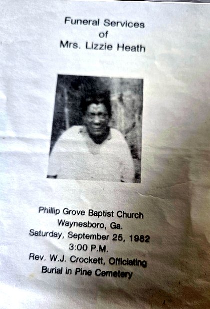 Funeral program for Mrs. Lizzie Heath